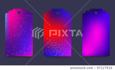 Set of abstract winter gift tags. Bright gradient in a festive palette. Seasonal label templates for printing. Christmas, New Year, Christmas gifts. 97227918