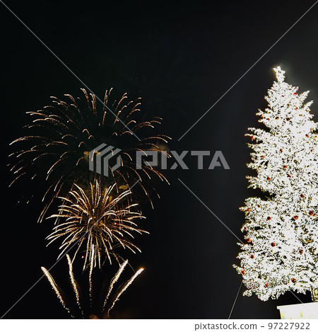 Huge Christmas tree and fireworks 97227922