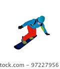 Winter sports. Snowboarder on a white background in winter clothes. Winter postcard icon. 97227956