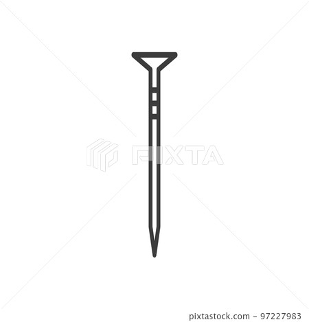 Pin shaped fastener flathead on top linear sign. Metal nail isolated woodworking and construction tool outline icon. Nail small object fastener peg to hang objects, building and maintenance equipment 97227983