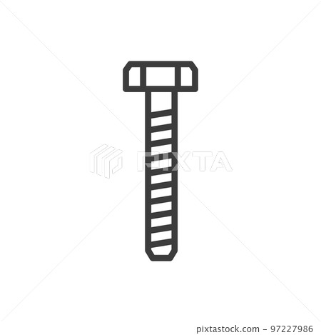 Metal lag screw isolated outline linear fastener. Vector bolt with helical ridge, male thread. Metalwork accessory, repair tool metal object. Construction building fitting equipment square head screw Metal lag screw isolated outline linear fastener. Vector bolt with helical ridge, male thread. Metalwork accessory, repair tool metal object. Construction building fitting equipment square head screw 97227986