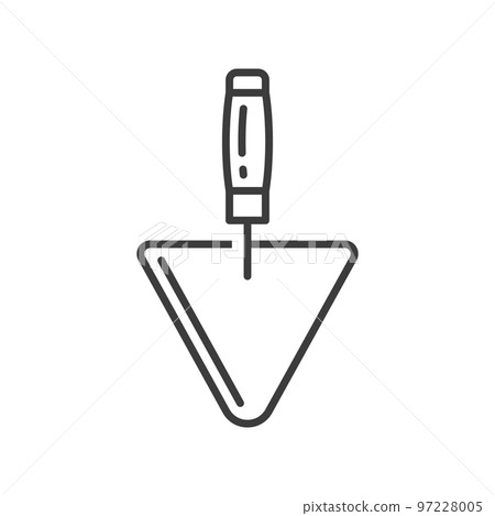 Metal putty knife isolated triangle spatula outline icon. Vector scraper, drywall trowel, repair tool knife with handle, wallpaper instrument. Triangular palette-knife, blade and handle linear sign 97228005