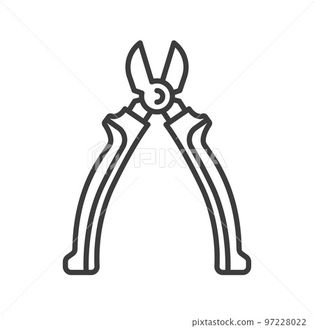 Open cutters isolated diagonal pliers snips nippers linear icon. Vector nippers to cut wire, side cutters, diagonal pliers snips. Opened cutting pliers repair tool, Kleins combination plier instrument Open cutters isolated diagonal pliers snips nippers linear icon. Vector nippers to cut wire, side cutters, diagonal pliers snips. Opened cutting pliers repair tool, Kleins combination plier instrument 97228022