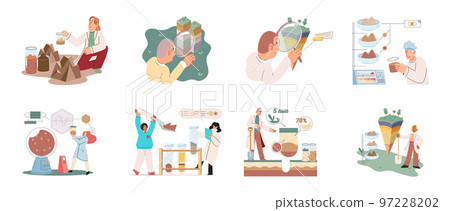Soil analysis and earth pollution or structure control. Scientist measuring ground levels status metaphor Soil analysis and earth pollution or structure control. Scientist measuring ground levels status metaphor 97228202