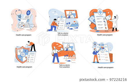 Health care program, online medical services, protection medicine, medical insurance, telemedicine metaphor 97228216