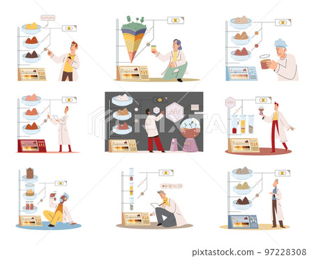 Soil analysis and earth pollution or structure control. Scientist measuring ground levels status metaphor 97228308