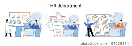 HR Human Resources department work. HR manager looking for new job candidate and reviews resumes HR Human Resources department work. HR manager looking for new job candidate and reviews resumes 97229554