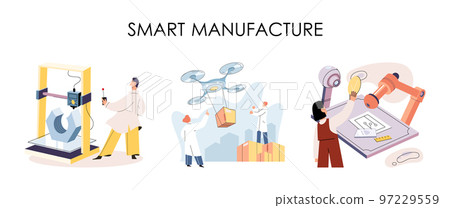 Manufacturing process at automated production industry. Scientist creates robot. Smart industry 97229559