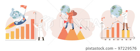 Global warming concept. Scientist studies rising temperatures on planet Earth, environmental tests Global warming concept. Scientist studies rising temperatures on planet Earth, environmental tests 97229576