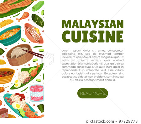 Malaysian Cuisine Banner Design with Served Dish and Meal Vector Template 97229778