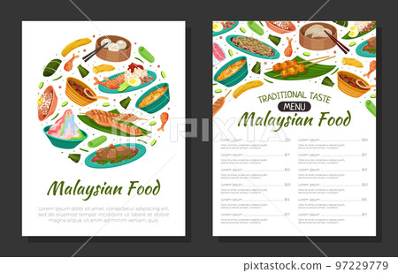Malaysian Cuisine Banner Design with Served Dish and Meal Vector Template 97229779