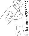 Sketch of a man who wakes up in the morning and brews coffee 97229927