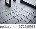 Uneven grey tiles pattern on abstract room floor background 3D render digital illustration 97230563