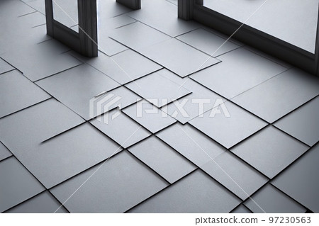 Uneven grey tiles pattern on abstract room floor background 3D render digital illustration 97230563