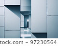 Abstract construction with corridor and grey wall background 3D render digital illustration 97230564