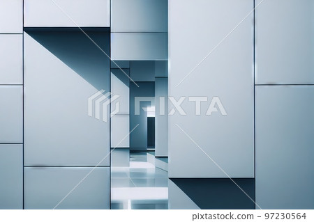 Abstract construction with corridor and grey wall background 3D render digital illustration 97230564