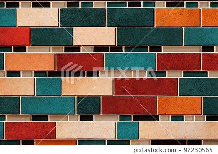 Big and small colorful textured bricks pattern background 3D render digital illustration 97230565