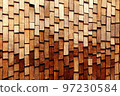 Overlapping brown wooden tiles pattern background 3D render digital illustration 97230584