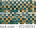 Square glossy blue and brown tiles pattern background 3D render digital illustration 97230591