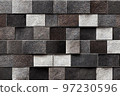 Different grey shades rough square tiles pattern background 3D render digital illustration 97230596
