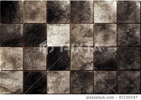 Different grey shades rough square tiles pattern background 3D render digital illustration 97230597