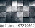 Different grey shades rough square tiles pattern background 3D render digital illustration 97230604