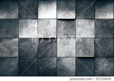 Different grey shades rough square tiles pattern background 3D render digital illustration 97230604