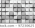 Three-dimensional uneven square grey tiles pattern 3D render digital illustration 97230625