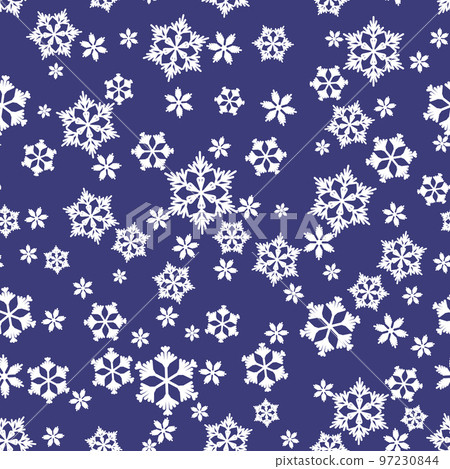 Winter seamless pattern with white snowflakes on blue background. Vector illustration for fabric, textile wallpaper, posters, gift wrapping paper. Christmas vector illustration. Falling snow Winter seamless pattern with white snowflakes on blue background. Vector illustration for fabric, textile wallpaper, posters, gift wrapping paper. Christmas vector illustration. Falling snow 97230844