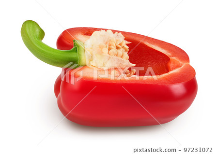 red sweet bell pepper half isolated on white background with full depth of field red sweet bell pepper half isolated on white background with full depth of field 97231072