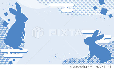 Rabbit silhouette and Japanese style background blue 97231081