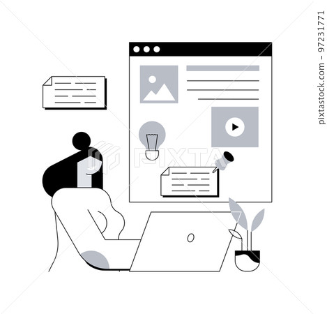 Blog abstract concept vector illustration. Social media platform, influencer, personal brand promotion, recent stories and post, attract followers and subscriptions, viral content abstract metaphor. 97231771