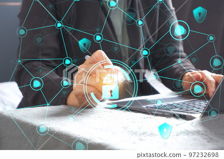 Data protection privacy concept. GDPR. Cyber security network. Hand touch black tablet with digital hologram lock, padlock sign. Innovative, and global network connection, Data protection privacy concept. GDPR. Cyber security network. Hand touch black tablet with digital hologram lock, padlock sign. Innovative, and global network connection, 97232698