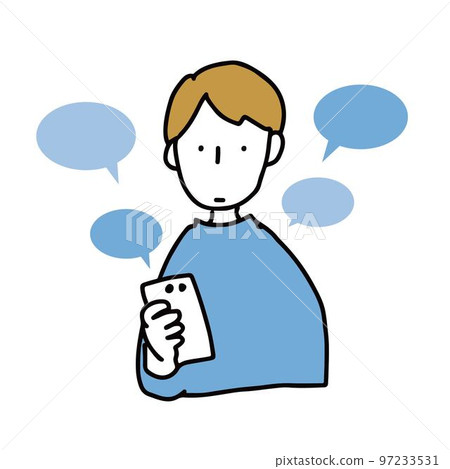 Illustration of a person interacting with a smartphone Illustration of a person interacting with a smartphone 97233531