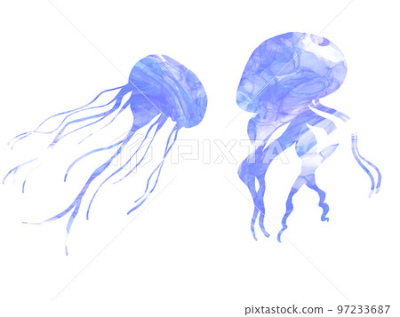 Jellyfish silhouette blue in alcohol ink art Jellyfish silhouette blue in alcohol ink art 97233687