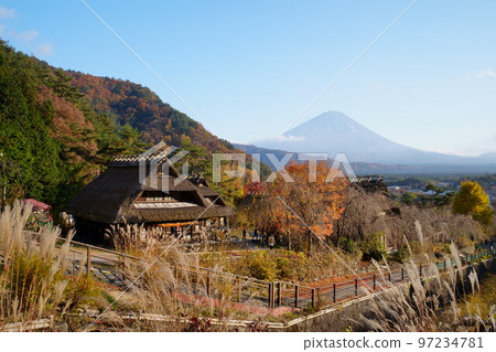 Old folk house in Satoyama in autumn and Mt.Fuji 97234781