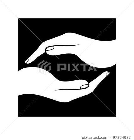 Amazing flip hands inside a square Image graphic icon logo design abstract concept vector stock. Can be used as a symbol related to community or freedom. 97234982