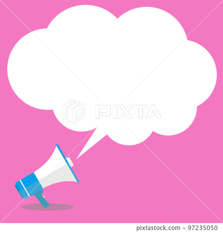 Comic style vector illustration on a pink background with an announcement message blown out from a loudspeaker megaphone 97235050
