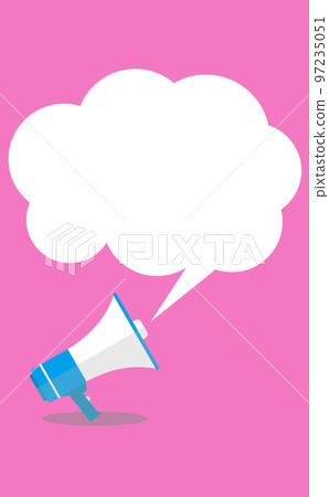 Comic style vector illustration on a pink background with an announcement message blown out from a loudspeaker megaphone 97235051