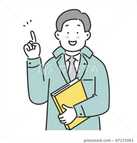 Illustration material of a male worker pointing and guiding with a smile Illustration material of a male worker pointing and guiding with a smile 97235061