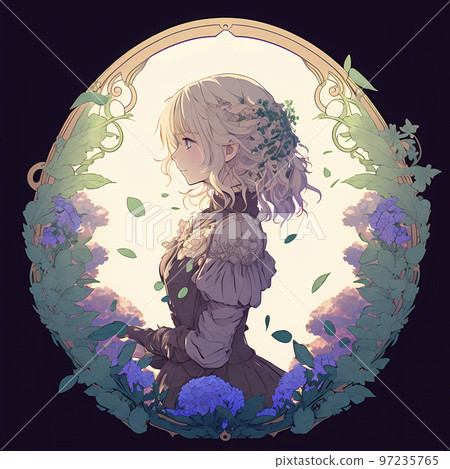 Mucha-style illustration with a gorgeous decorative frame Woman's profile "AI-generated image" 97235765