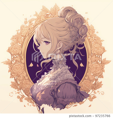 Mucha-style illustration with a gorgeous decorative frame Woman's profile "AI-generated image" 97235766