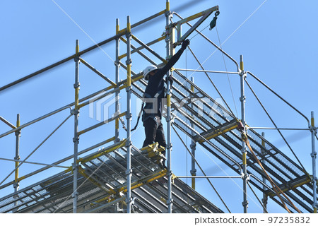 Work scene of scaffolding assembly work 97235832