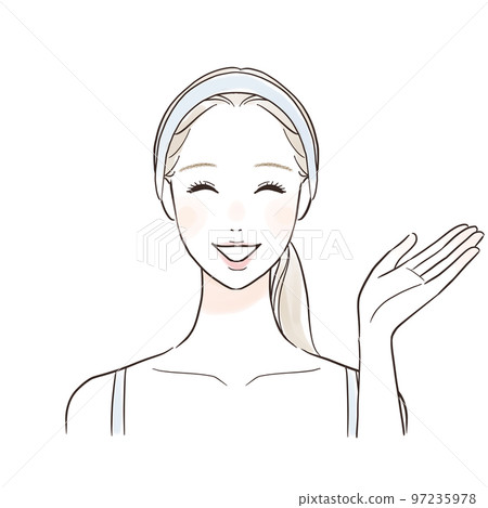 一個帶著微笑,美麗,長發引導的女人 一個帶著微笑,美麗,長發引導的女人 97235978