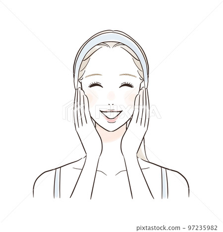 Smiling woman touching cheeks with both hands Beauty image 97235982