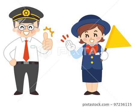 Middle-aged driver and bus guide woman Middle-aged driver and bus guide woman 97236115