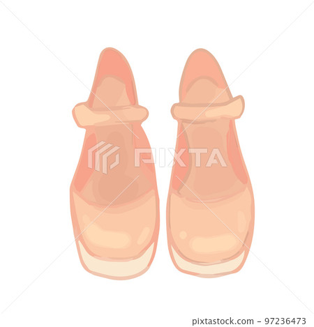 Hand drawn isolated clip art illustration of peach pink Mary Jane high heel shoes Hand drawn isolated clip art illustration of peach pink Mary Jane high heel shoes 97236473