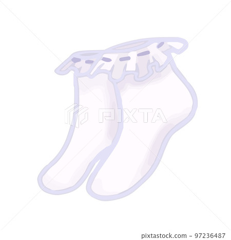 Hand-drawn cute isolated clip art illustration of a pair of white socks with ruffles 97236487