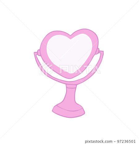 Hand drawn cute isolated clip art illustration of heart shaped pink mirror 97236501