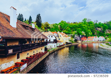 Spring scenery of the Vltava river in Cesky Krumlov, Czech Republic Spring scenery of the Vltava river in Cesky Krumlov, Czech Republic 97236509